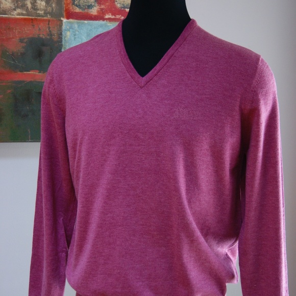 New Armani Collezioni V Neck Sweater Dust Pink Wool Pullover - Picture 1 of 6